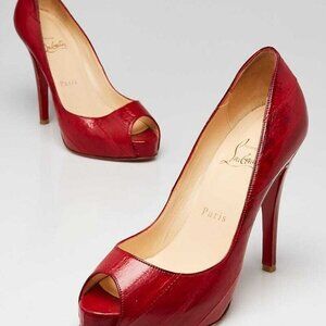 Christian Louboutin Red Eel Skin Very Prive Peep Toe 120 Pumps Size 6/36.5